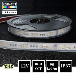 BANDE LED 12V - SMD5050+3528 - 90LEDs/m 14.4W/m CW + RGB + WW 5m IP67