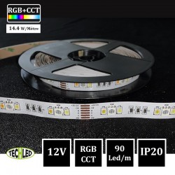 BANDE LED 12V - SMD5050+3528 - 90LEDs/m 14.4W/m CW + RGB + WW 5m IP20