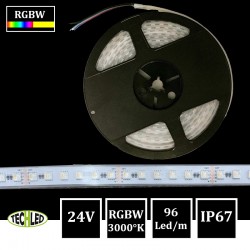 Bande LED 5050 96Led/m 30W/m 12/14mm 24V IP67 RGBW (4000K)