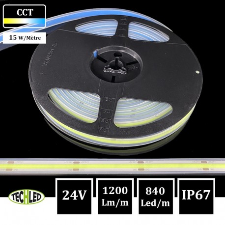 BANDE LED 24V COB 840LEDs/m 15W/m 5m CCT IP67