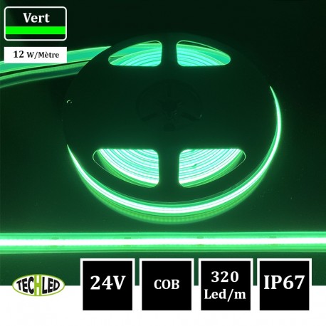 BANDE LED 24V COB 320LEDs/m 12W/m Vert 5m IP67