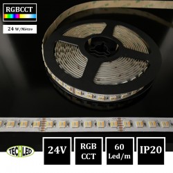 Bande LED 5050 60Led/m 24W/m 12mm 24V IP20 RGBCCT