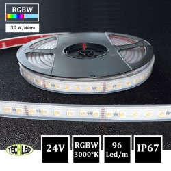 Bande LED 5050 96Led/m 30W/m 12/14mm 24V IP67 RGBW (3000K)