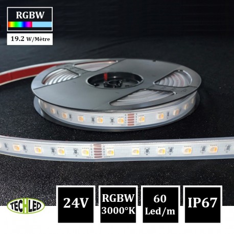 Bande LED 5050 60Led/m 19,2W/m 12/14mm 24V IP67 RGBW (3000K)